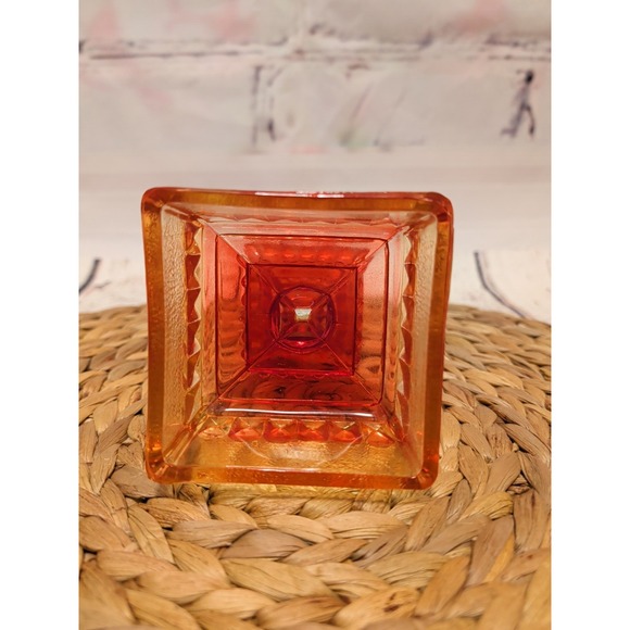 Vintage Jeannette Amberina Art Glass Covered Footed Candy Dish Wedding Box USA - Picture 5 of 7